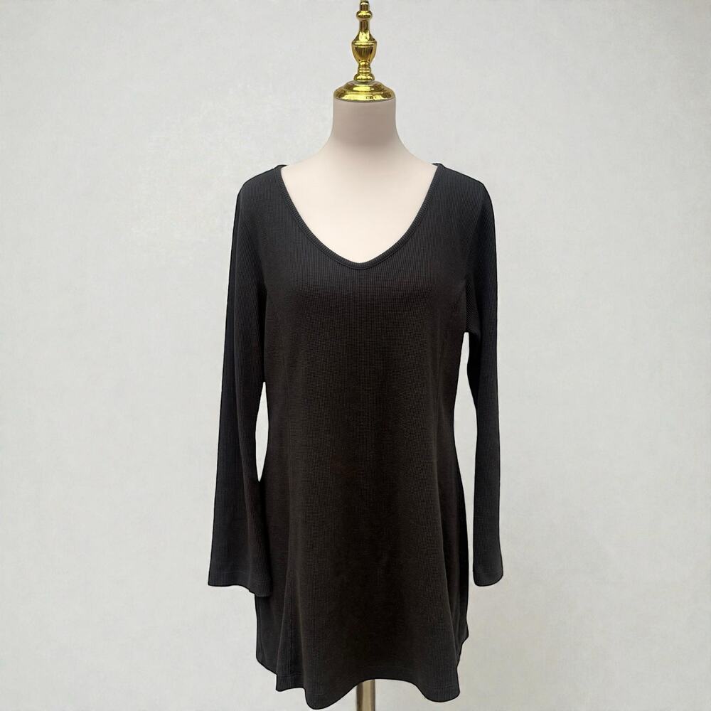 Peruvian Connection Waffle Knit Tunic Dress Sz L Gray Semi Fitted Minimalist